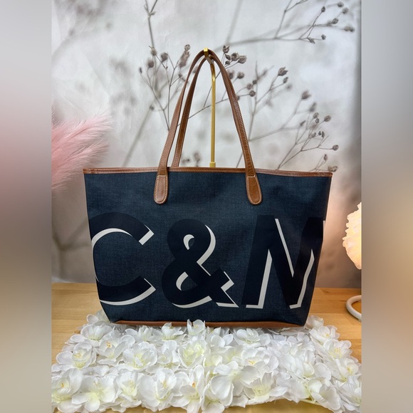 Barrington Large Navy Canvas Tote with Brown Leather Trim - Picture 4 of 12